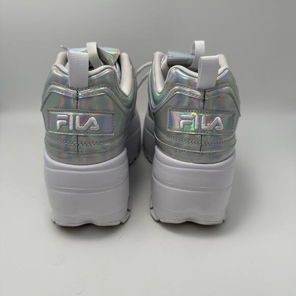 Fila Disruptor 2 Shoes Womens Sz 10 Silver Chrome Iridescent Platform Festival - Picture 3 of 9